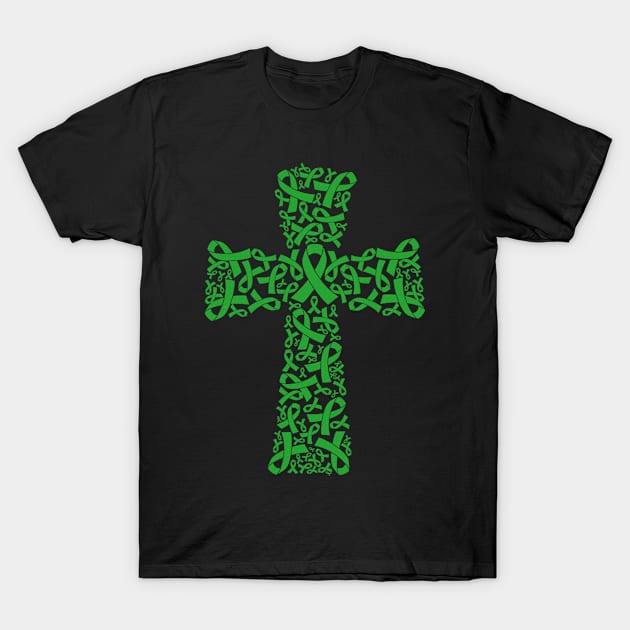 Christian Cross Jesus Kidney Disease Awareness Green Ribbon Warrior Support Survivor T-Shirt by celsaclaudio506